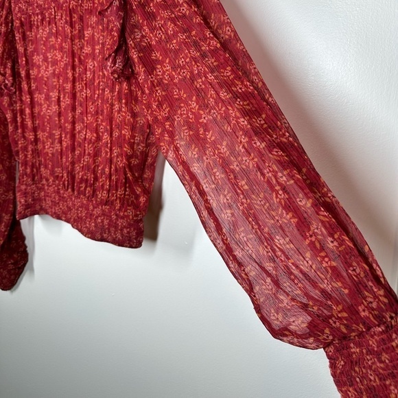 FREE People Roma Floral Chiffon Smocked Puff-Sleeve Blouse XS - Picture 4 of 8